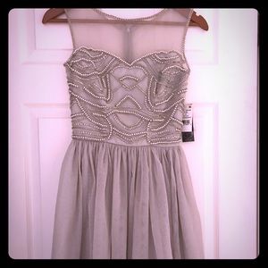 Gray Beaded and Mesh Aqua Brand Cocktail Dress 0